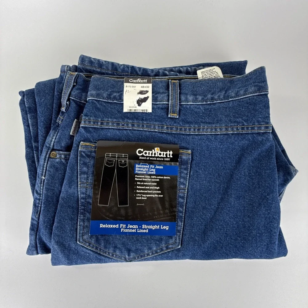 Carhartt B172 DST Relaxed Fit Straight Leg Flannel Lined Jeans 48x32 Dark Stone